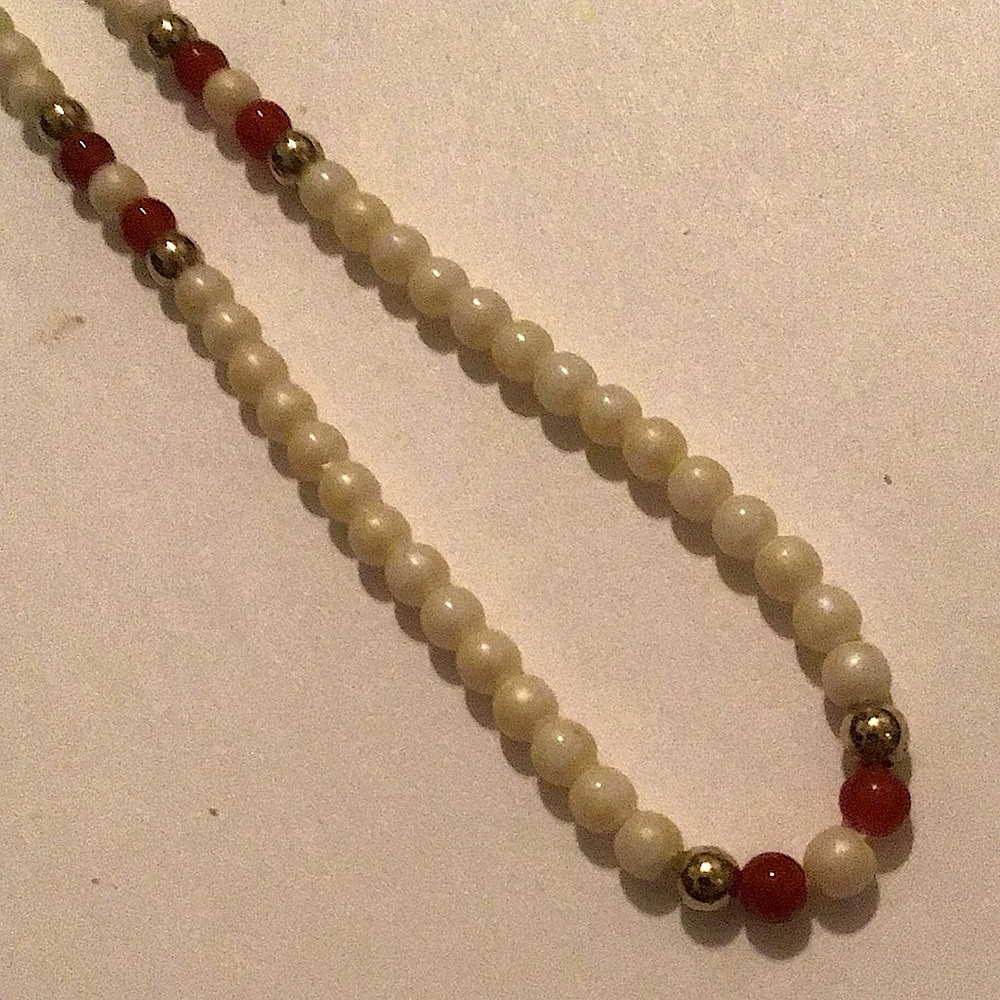 Vintage Avon Beaded Necklace -Ivory with Gold and Burgundy Accents